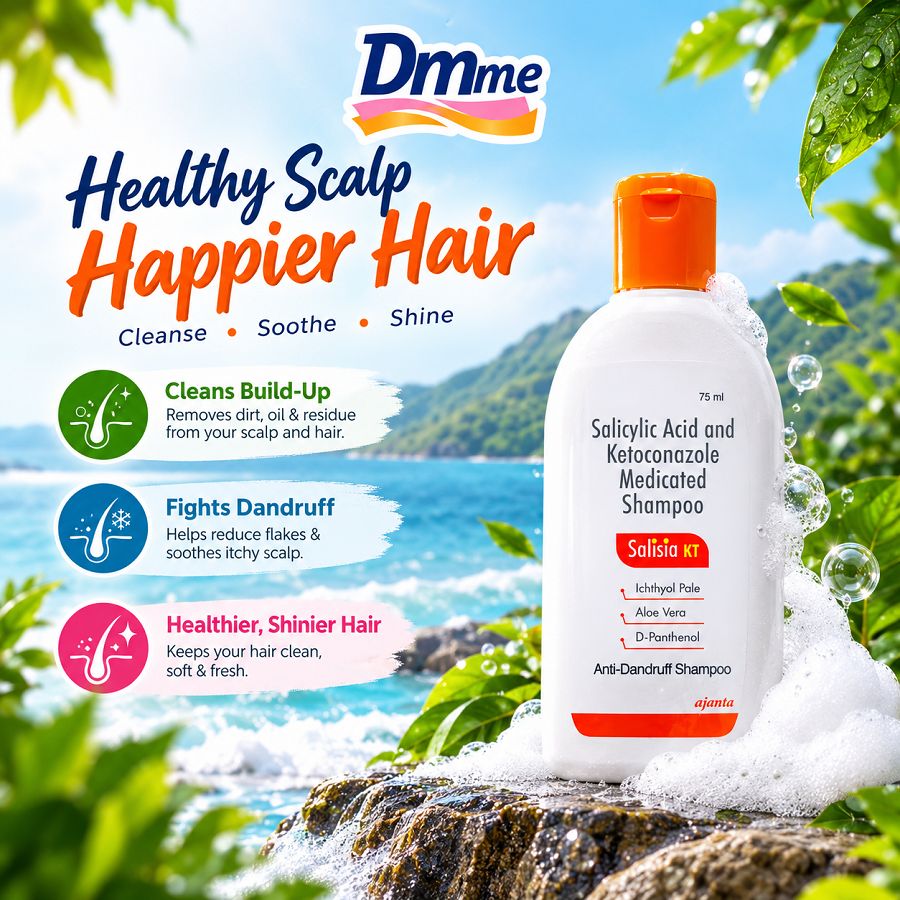 Ajanta Salisia KT Anti Dandruff Medicated Shampoo with Salicylic Acid & Ketoconazole 75ml