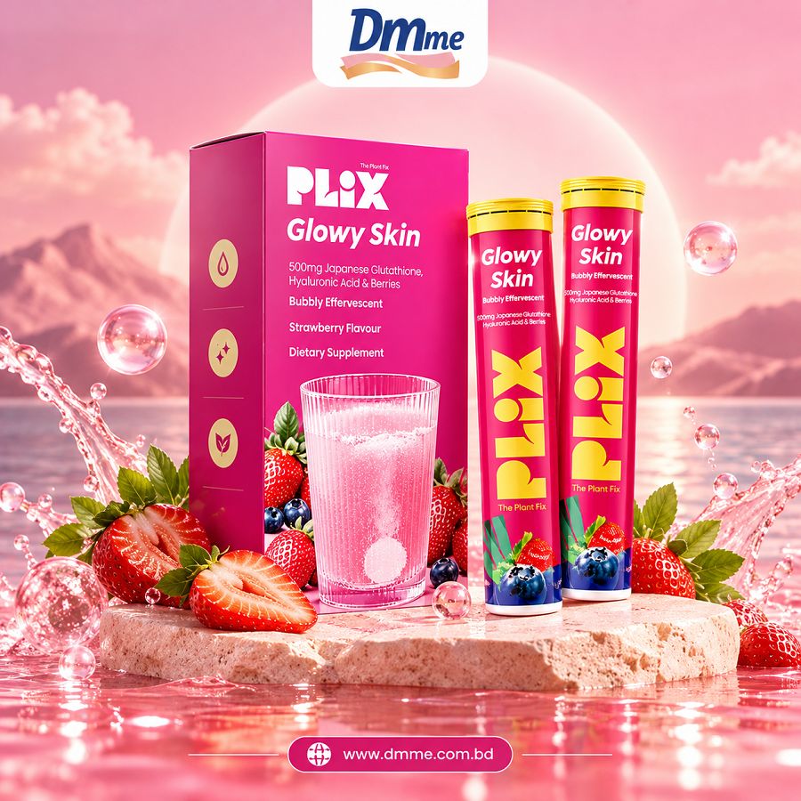 Plix Glutathione Glowy Skin Strawberry  Flavour Effervescent Tablets (15 Tablets) 2 pack Full Box